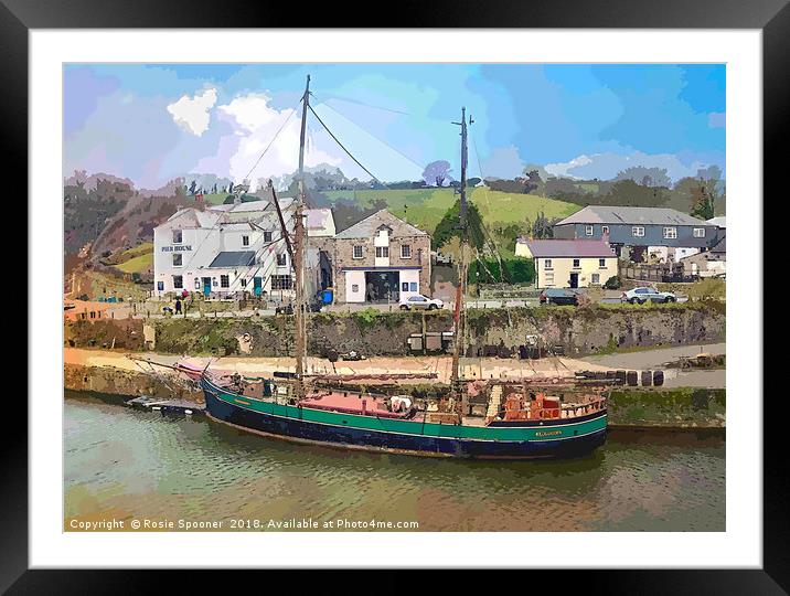 Tall Ship in Charlestown Cornwall Framed Mounted Print by Rosie Spooner