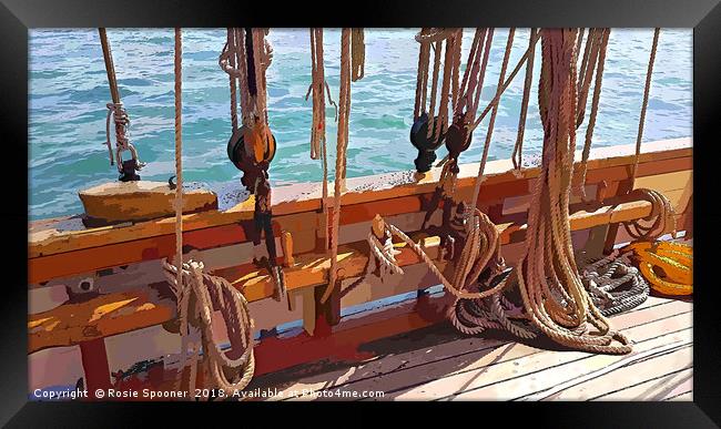 Ropes on a Heritage Sailing Boat Framed Print by Rosie Spooner