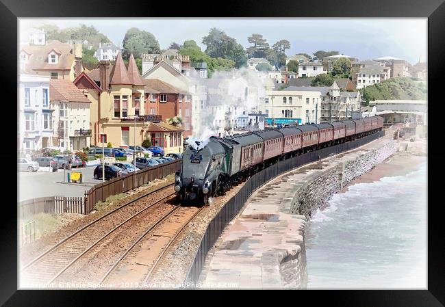 Steam train passing through Dawlish in South Devon Framed Print by Rosie Spooner