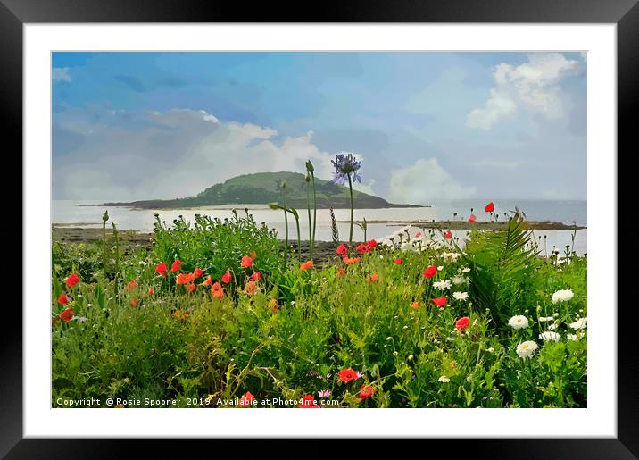 Poppies at Looe looking towards Looe island Framed Mounted Print by Rosie Spooner