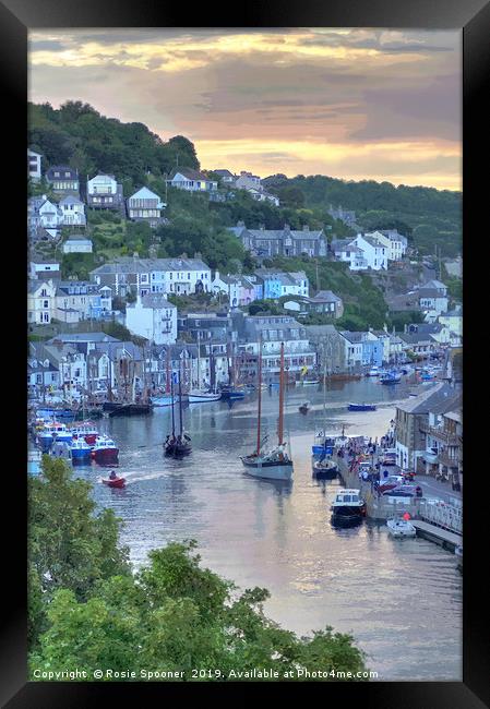 Sunset on The River Looe as Luggers arrive Framed Print by Rosie Spooner