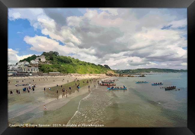 The Gig Regatta in Looe Beach in Cornwall Framed Print by Rosie Spooner