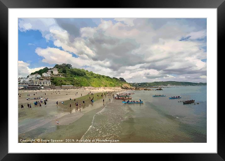The Gig Regatta in Looe Beach in Cornwall Framed Mounted Print by Rosie Spooner