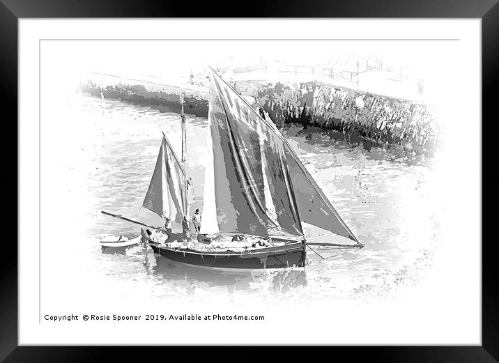 Looe Lugger in Black and White  Framed Mounted Print by Rosie Spooner