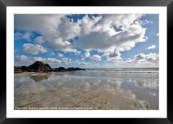 Cloud reflections on Looe Beach in Cornwall Framed Mounted Print by Rosie Spooner