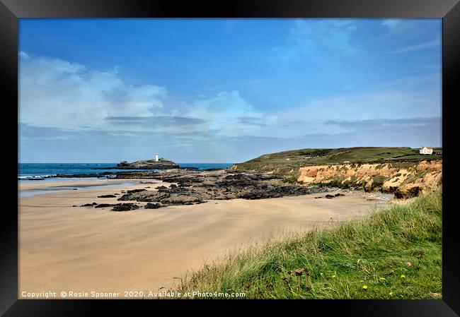 Godrevy Lighthouse view from Gwithian Beach Framed Print by Rosie Spooner