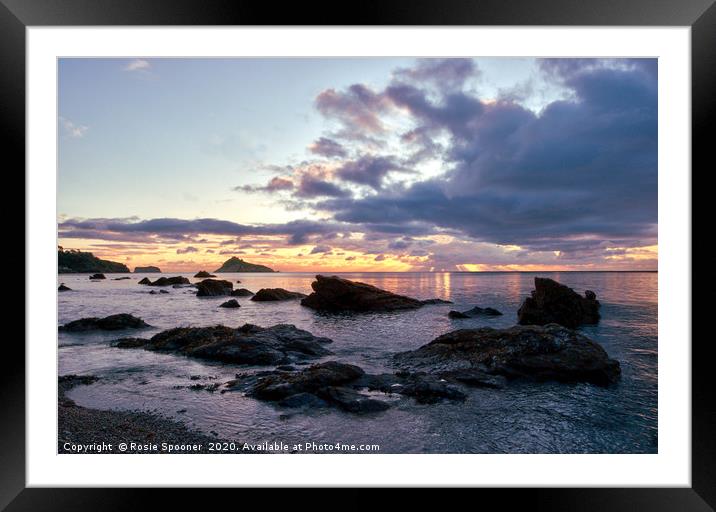 Rocky Sunrise at Meadfoot Beach Framed Mounted Print by Rosie Spooner