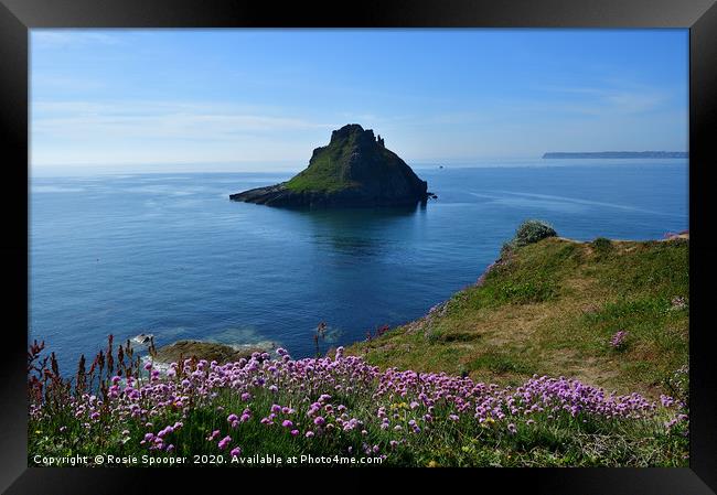 Thatcher Rock view from the coast path Framed Print by Rosie Spooner