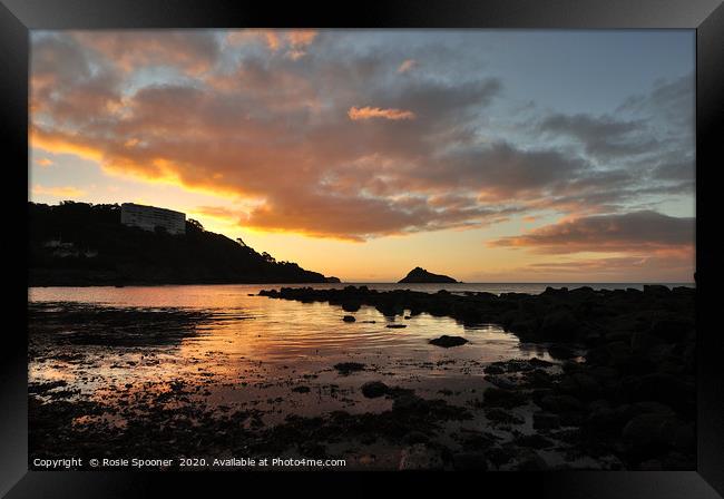 Sunrise at Meadfoot Beach in Torquay Framed Print by Rosie Spooner