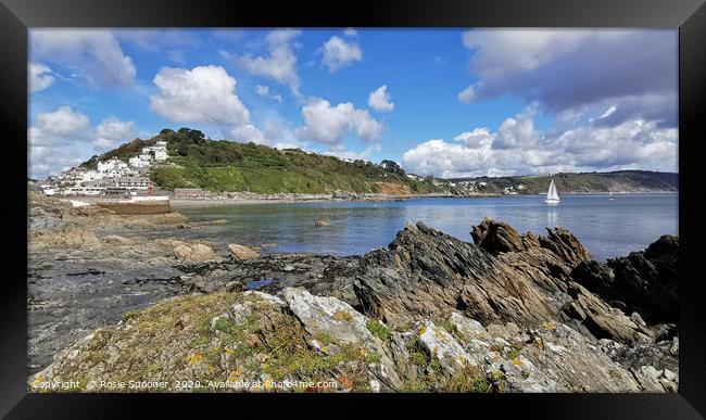 Looe Beach and The Banjo Pier viewed from Hannafor Framed Print by Rosie Spooner