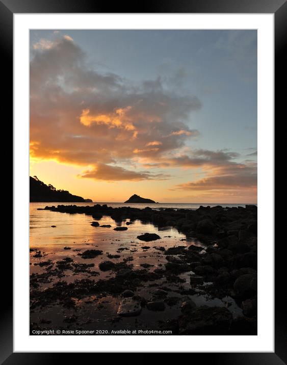 A portrait view of Thatcher Rock at sunrise Framed Mounted Print by Rosie Spooner