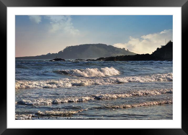 Looe island as waves roll in Framed Mounted Print by Rosie Spooner
