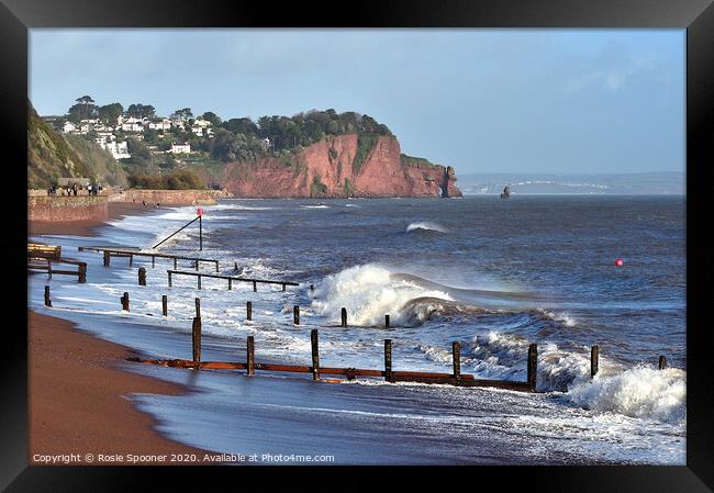The waves roll in on Teignmouth Beach in South Devon Framed Print by Rosie Spooner