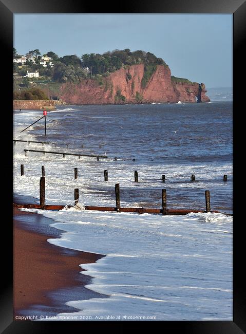 Groynes and waves on Teignmouth Beach in South Devon Framed Print by Rosie Spooner