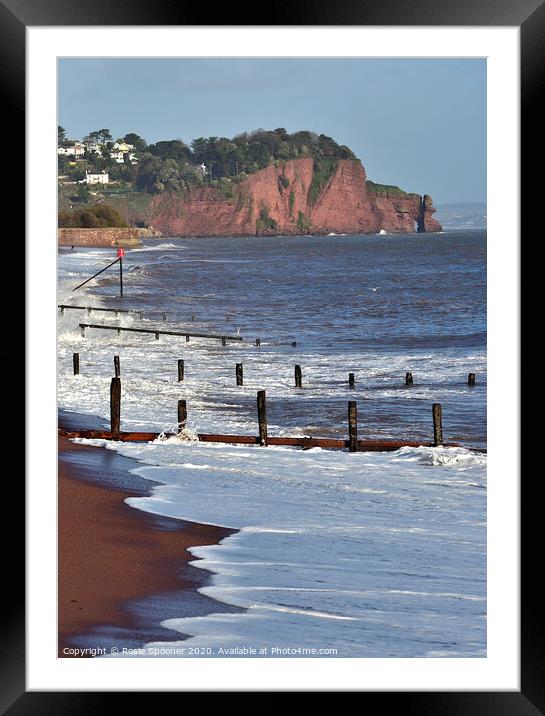 Groynes and waves on Teignmouth Beach in South Devon Framed Mounted Print by Rosie Spooner