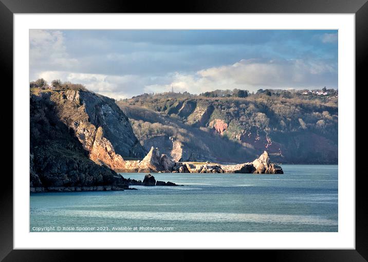 Long Quarry Point at Ansteys Cove in Torquay Framed Mounted Print by Rosie Spooner