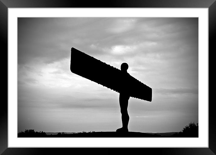 Angel of the North BW Silhouette Framed Mounted Print by Chris Chambers