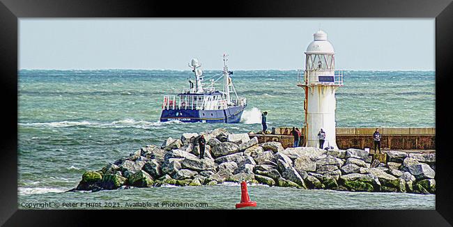 A Cold And Windy Breakwater Framed Print by Peter F Hunt