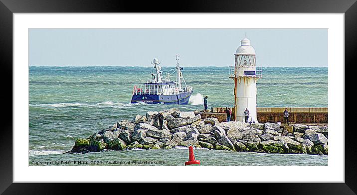 A Cold And Windy Breakwater Framed Mounted Print by Peter F Hunt