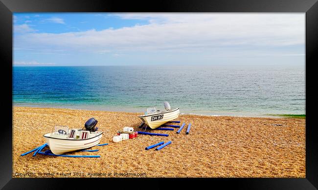 Boats On The Beach At Slapton Sands Framed Print by Peter F Hunt