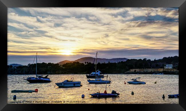 Sun Going Down Over Portals Mallorca Framed Print by Peter F Hunt