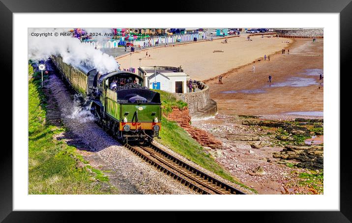Steam Train Passing Goodrington Beach Framed Mounted Print by Peter F Hunt