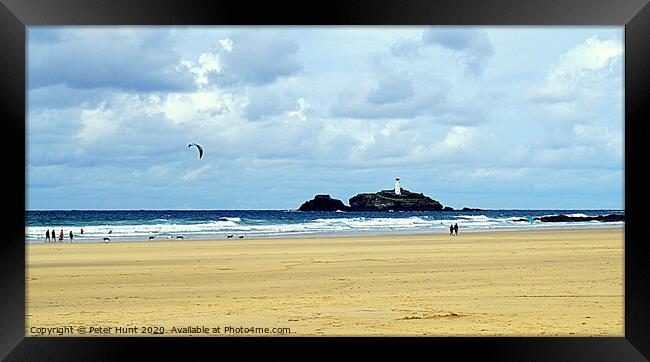 Godrevy Beach And Lighthouse Framed Print by Peter F Hunt