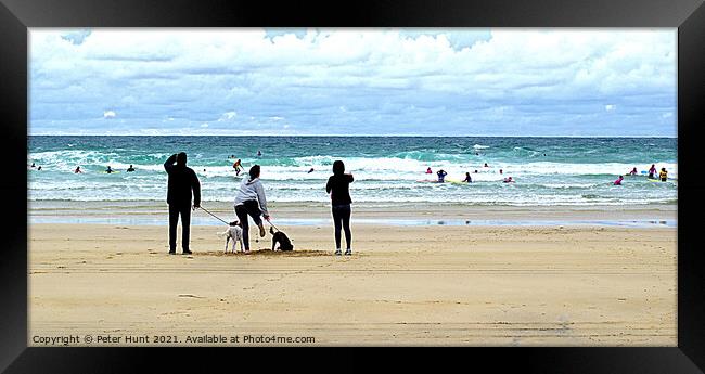 Walking The Dogs Watching The Sea Framed Print by Peter F Hunt