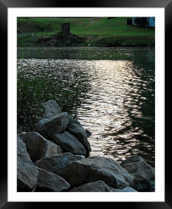 The Sun Going Down on Finley River Framed Mounted Print by Pics by Jody Adams