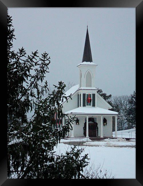 Church and the Cedar Tree Framed Print by Pics by Jody Adams