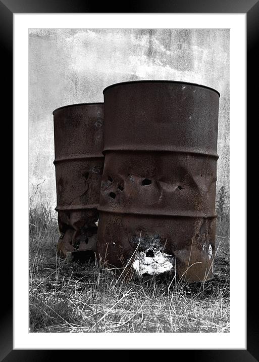 Rusty oil drums in the dark Framed Mounted Print by Gemma Shipley