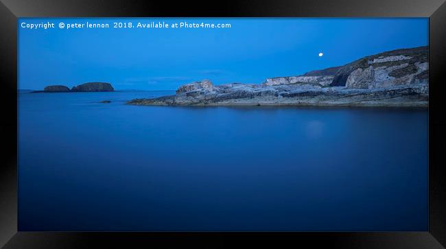 Moon Rise over Ballintoy Framed Print by Peter Lennon