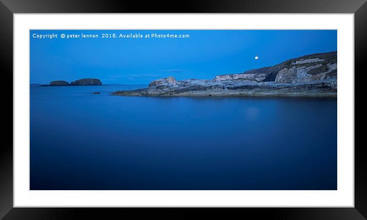 Moon Rise over Ballintoy Framed Mounted Print by Peter Lennon