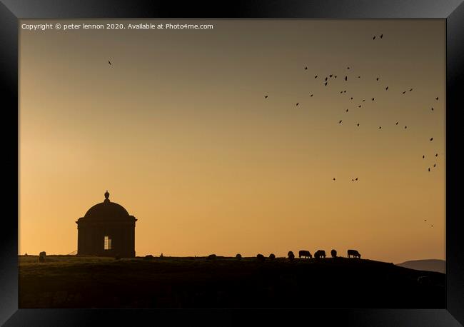 Mussenden Temple in silhouette Framed Print by Peter Lennon