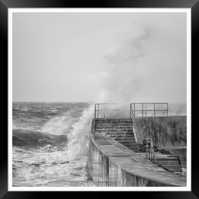 Portstewart Harbour Storm Framed Print by Peter Lennon