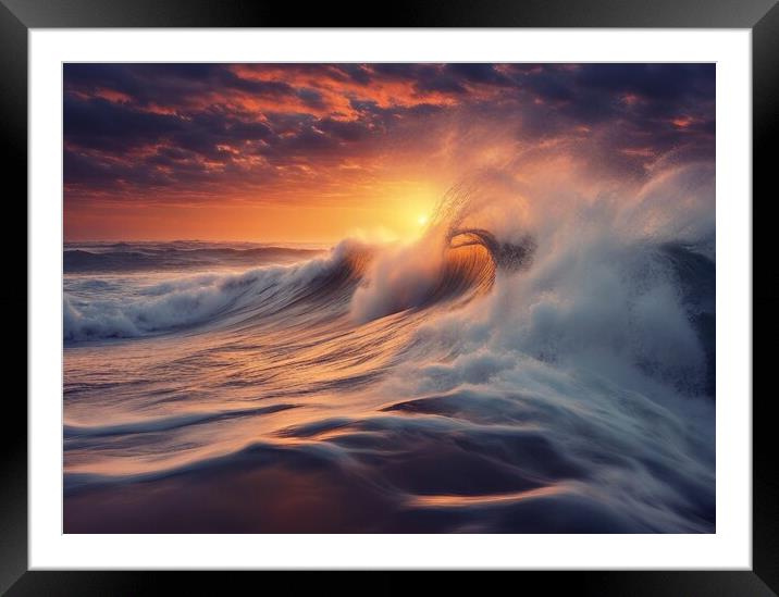 Sunset Over Waves Framed Mounted Print by Anne Macdonald