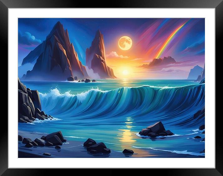 Moon Over The Waves Framed Mounted Print by Anne Macdonald