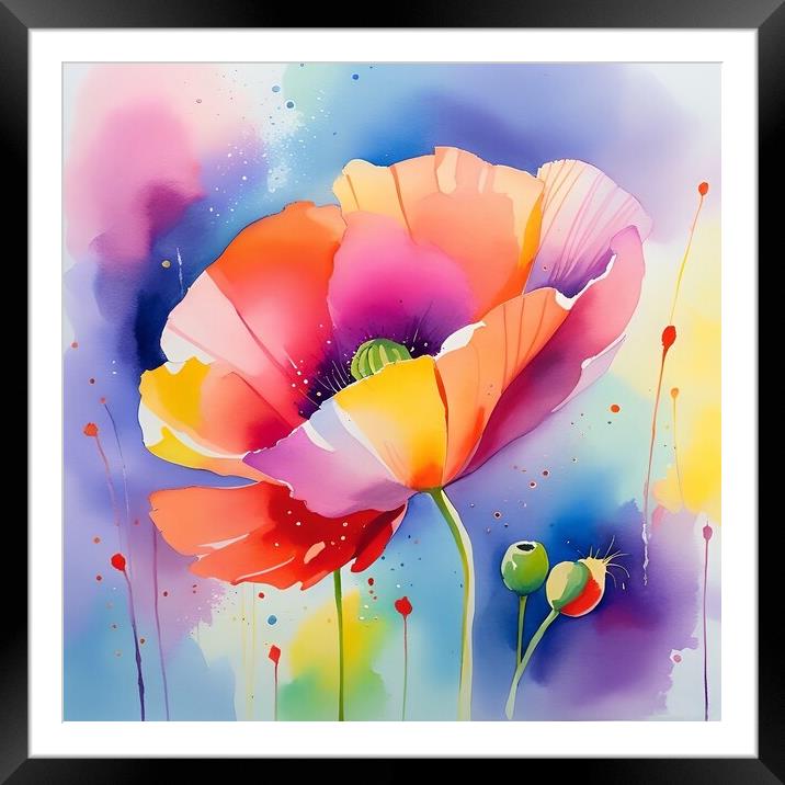 Colourful Poppy image Framed Mounted Print by Anne Macdonald