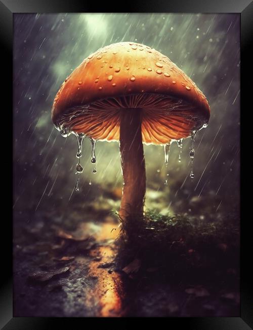 Mushroom In The Pouring Rain Framed Print by Anne Macdonald