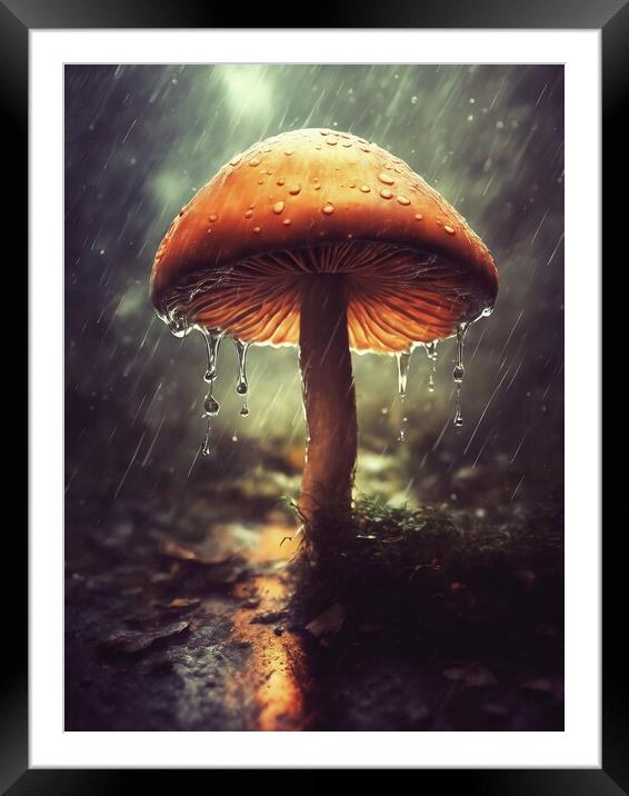 Mushroom In The Pouring Rain Framed Mounted Print by Anne Macdonald