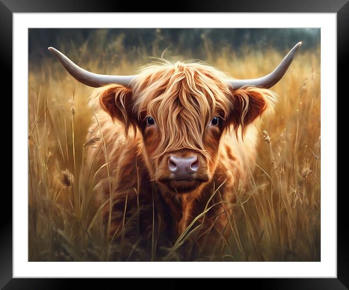 Highland Cow In Long Grass Framed Mounted Print by Anne Macdonald
