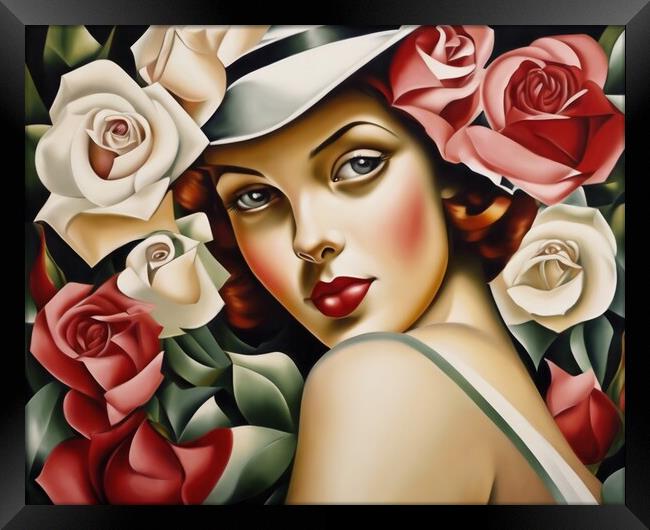 Lady With Red Cheeks and Roses Framed Print by Anne Macdonald