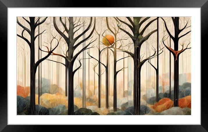 Forest of Bare Trees. Framed Mounted Print by Anne Macdonald