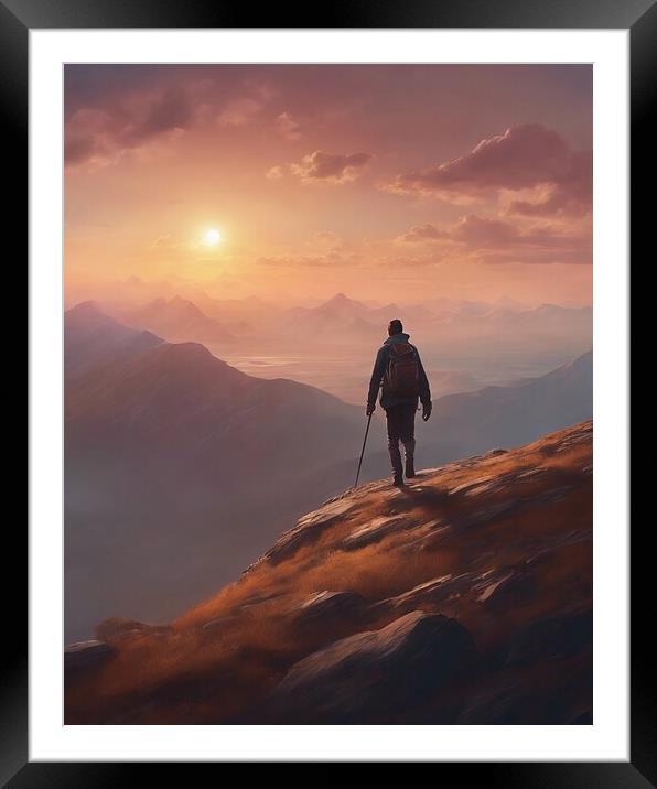 Man On A Mountain Framed Mounted Print by Anne Macdonald