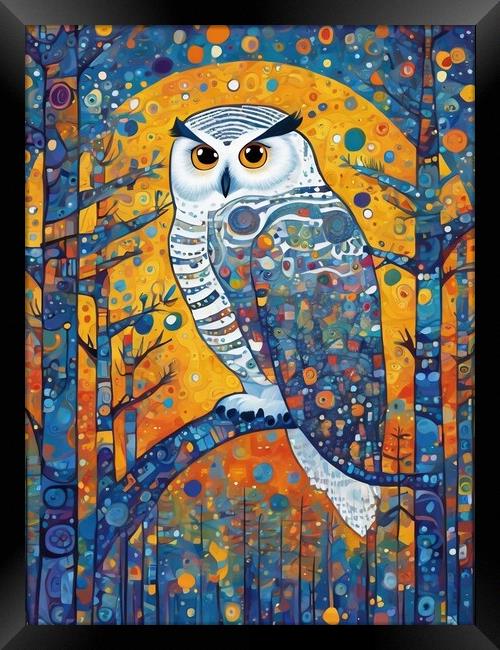 Snowy Owl On A Branch Framed Print by Anne Macdonald