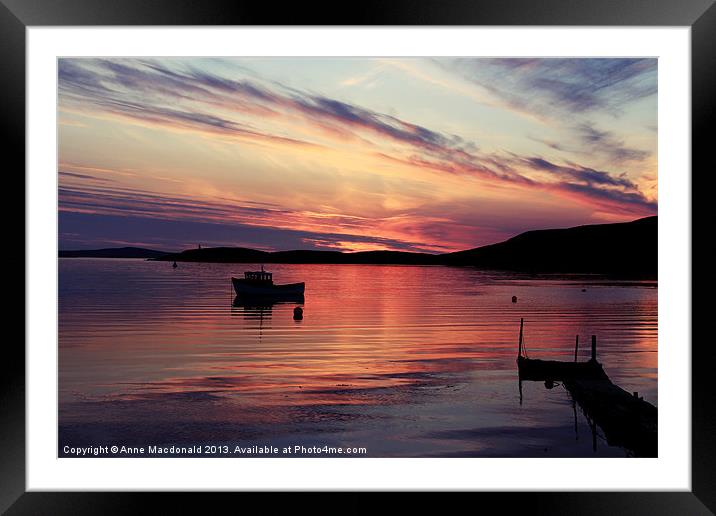 Boat In Sunset At Trondra, Shetland. Framed Mounted Print by Anne Macdonald
