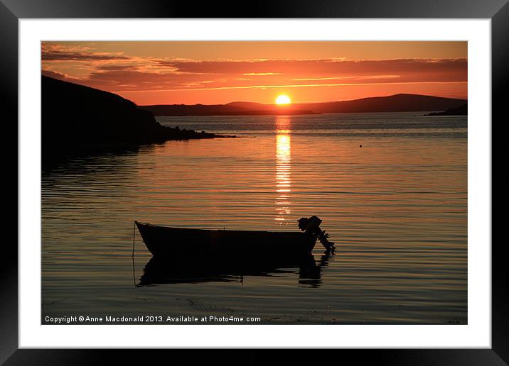Small Boat In The Sunset Framed Mounted Print by Anne Macdonald