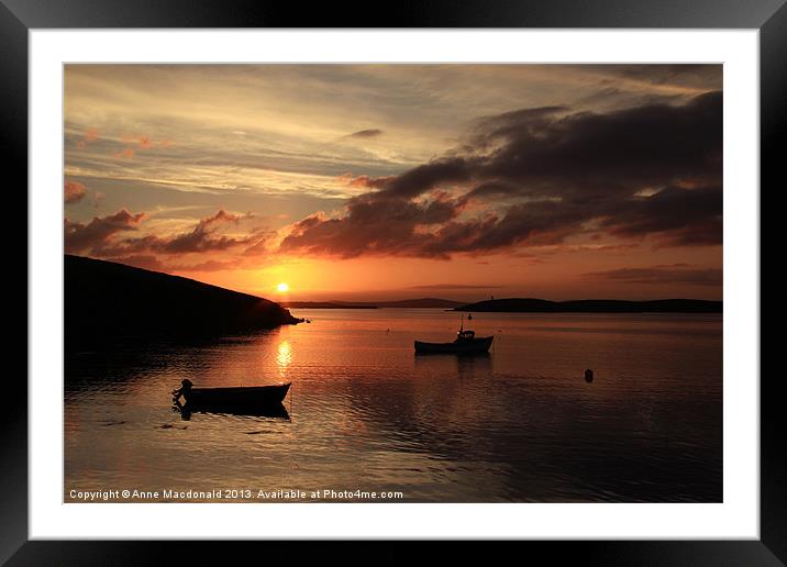 Sunset And Boats At Trondra Framed Mounted Print by Anne Macdonald