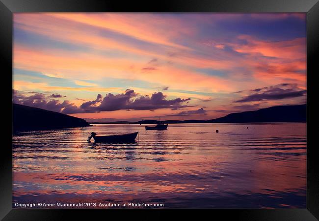 Small Boats In Shetland Sunset Framed Print by Anne Macdonald