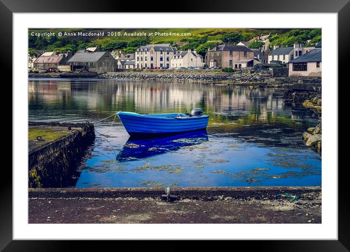 Blue Boat At The Waterfront, Scalloway, Shetland Framed Mounted Print by Anne Macdonald